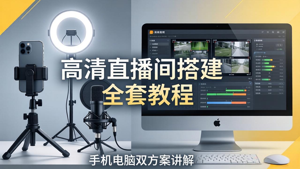 高清直播间搭建全套教程,手机电脑双方案讲解,设备选型调试多机位实操教学-优优云网创