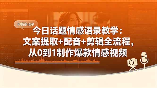 (18719期)今日话题情感语录教学:文案提取+配音+剪辑全流程,从0到1制作爆款情感视频-优优云网创