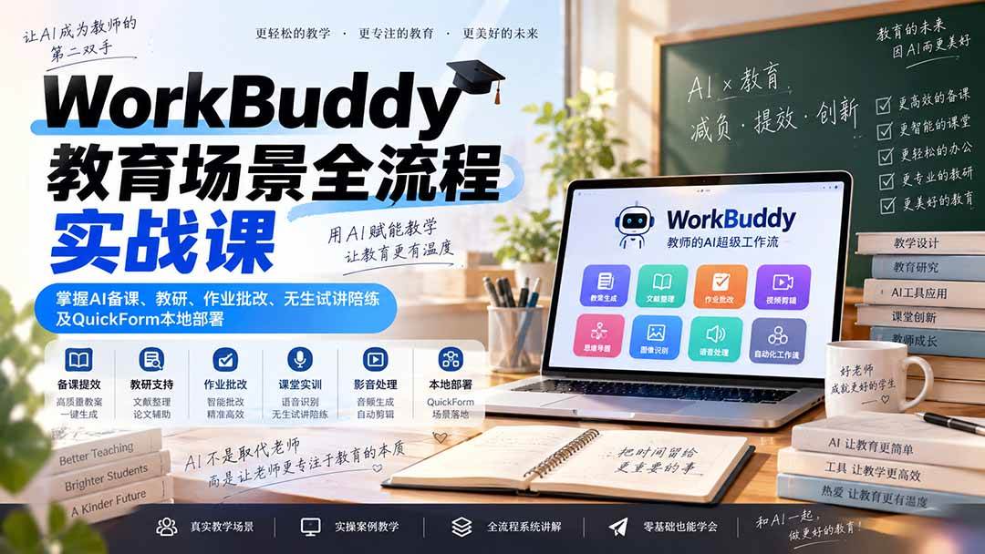 (20518期)WorkBuddy教育场景全流程实战课:掌握AI备课、教研、作业批改、无生试讲陪练及QuickForm本地部署-优优云网创-中创网
