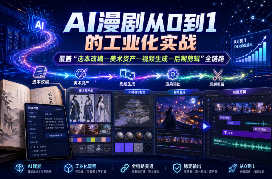 AI漫剧从0到1的工业化实战,覆盖“选本改编—美术资产—视频生成—后期剪辑”全链路(更新6月)-优优云网创