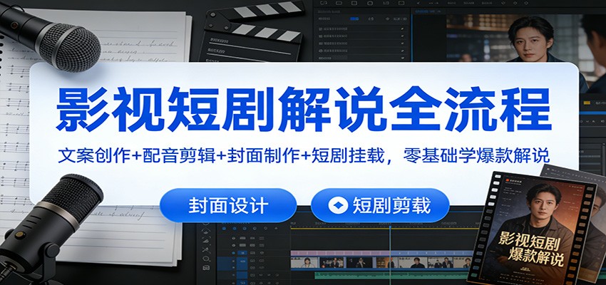 影视短剧解说全流程:文案创作+配音剪辑+封面制作+短剧挂载,零基础学爆款解说-优优云网创