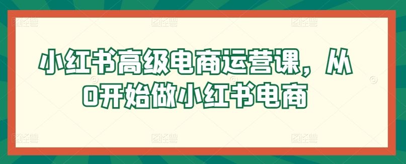 小红书高级电商运营课,从0开始做小红书电商-优优云网创
