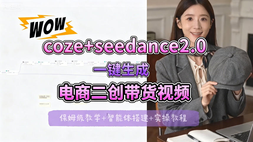 【Coze工作流搭建实操教程】seedance2.0+coze一键生成电商二创带货视频，全流程保姆级教学-优优云网创