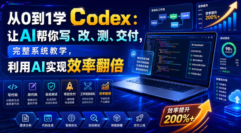 从0到1学Codex:让AI帮你写、改、测、交付,完整系统教学,利用AI实现效率翻倍-优优云网创