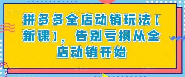 拼多多全店动销玩法【新课】,告别亏损从全店动销开始-优优云网创