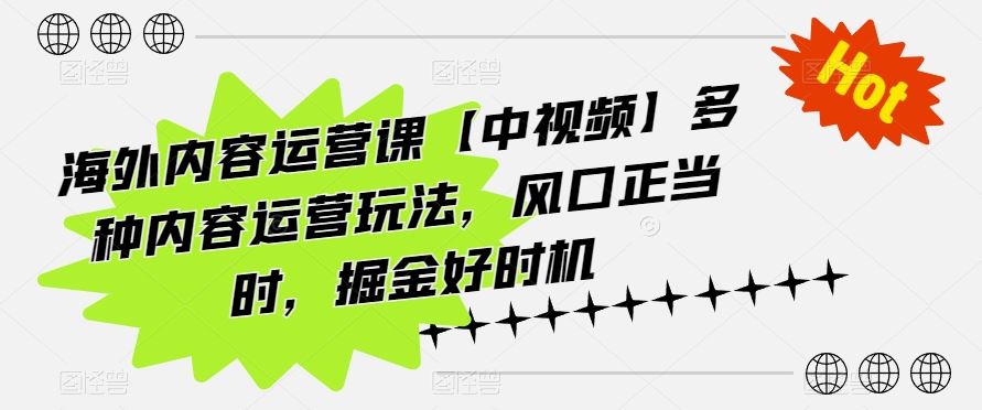 海外内容运营课【中视频】多种内容运营玩法,风口正当时,掘金好时机-优优云网创