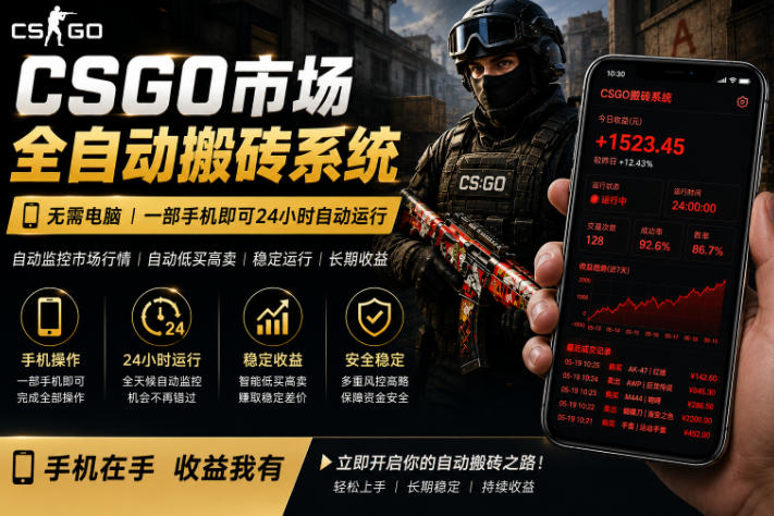 24小时自动监控CS饰品市场,手机即可完成全部操作实现自动搬砖盈利,日入300+【揭秘】-优优云网创