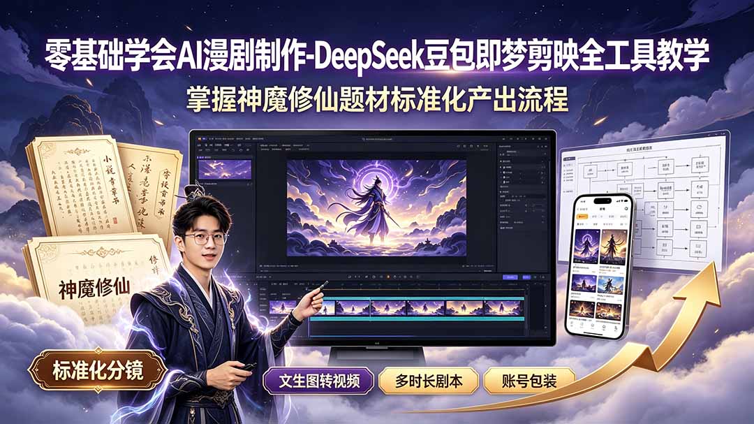 零基础学会AI漫剧制作-DeepSeek豆包即梦剪映全工具教学,掌握神魔修仙题材标准化产出流程-优优云网创