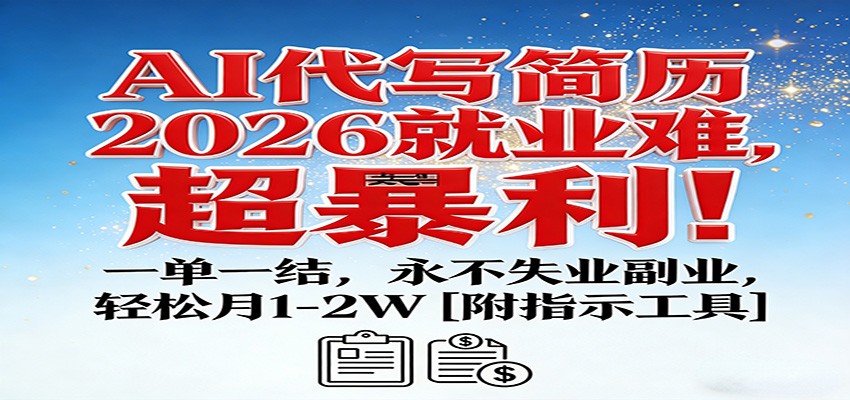 AI代写简历,2026就业难,超暴利!一单一结,永不失业副业,轻松月1-2W【附指令工具】-优优云网创