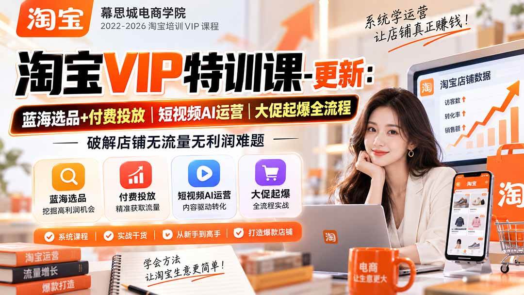(20522期)淘宝VIP特训课-更新0917:蓝海选品+付费投放|短视频AI运营|大促起爆全流程,破解店铺无流量无利润难题-优优云网创-中创网