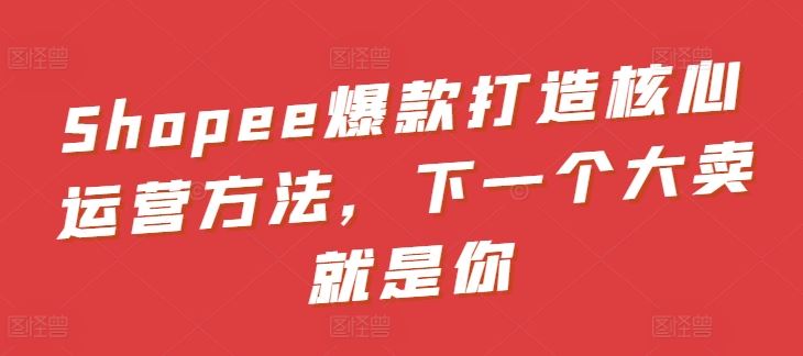 Shopee爆款打造核心运营方法,下一个大卖就是你-优优云网创