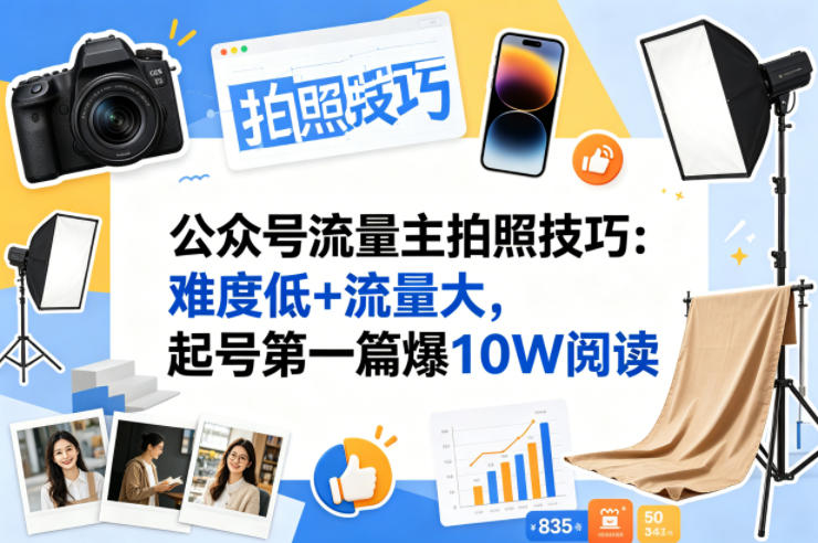 公众号流量主之拍照技巧赛道,难度低+流量大,起号第一篇就爆了10w阅读-优优云网创
