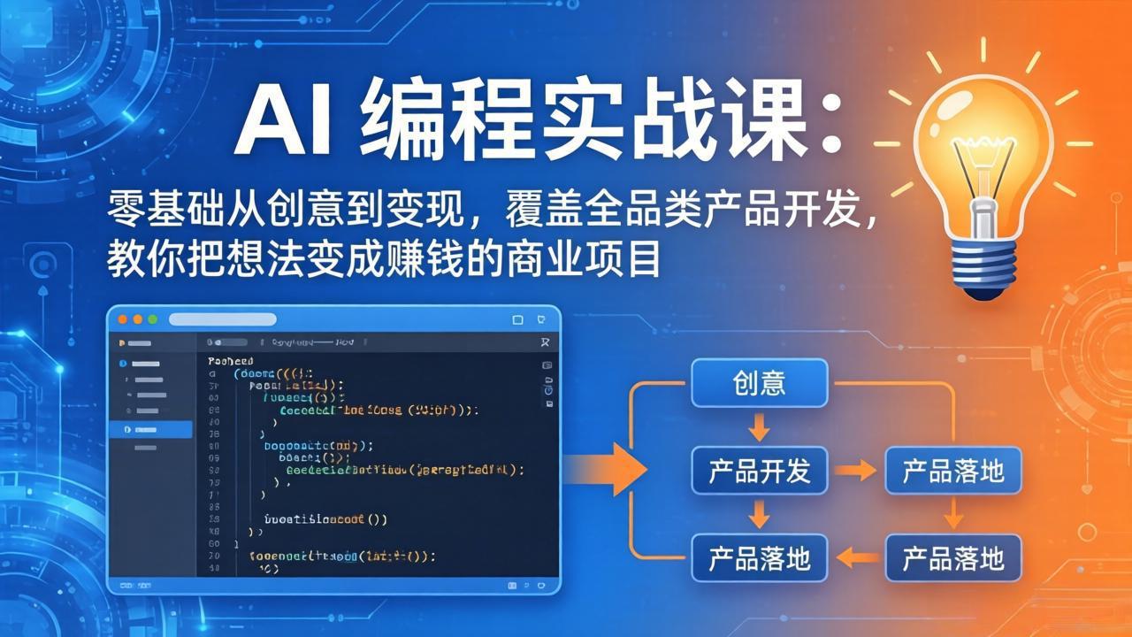 AI编程实战课-第三期-6月更新：零基础从创意到变现，覆盖全品类产品开发，把想法变成赚钱项目-优优云网创