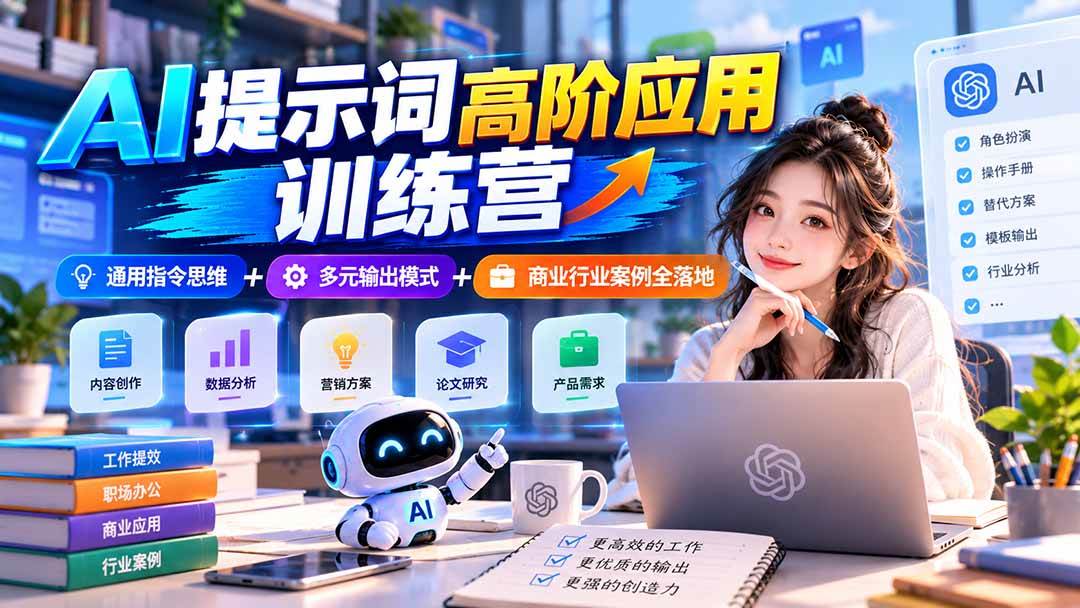 (20823期)【无水印】AI提示词高阶应用训练营|通用指令思维+多元输出模式+商业行业案例全落地-优优云网创-中创网