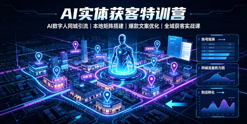 AI实体获客特训营|AI数字人同城引流、本地矩阵搭建、爆款文案优化全域获客实战课-优优云网创