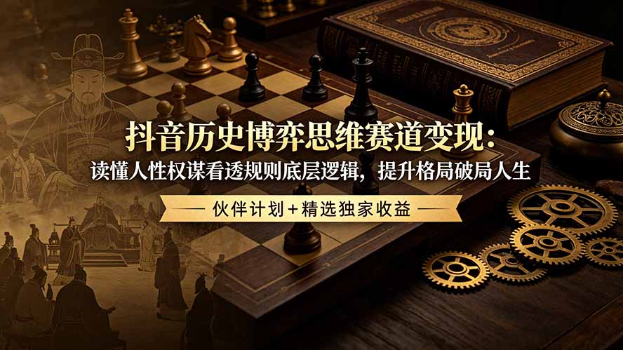 抖音历史博弈思维赛道变现:读懂人性权谋看透规则底层逻辑,提升格局破局人生,伙伴计划+精选独家收益-优优云网创