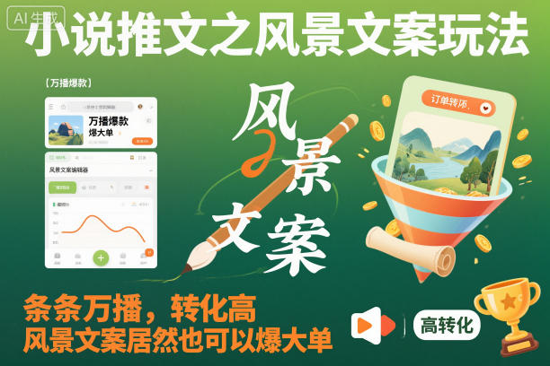 小说推文之风景文案玩法,条条万播,转化高,风景文案居然也可以爆大单!