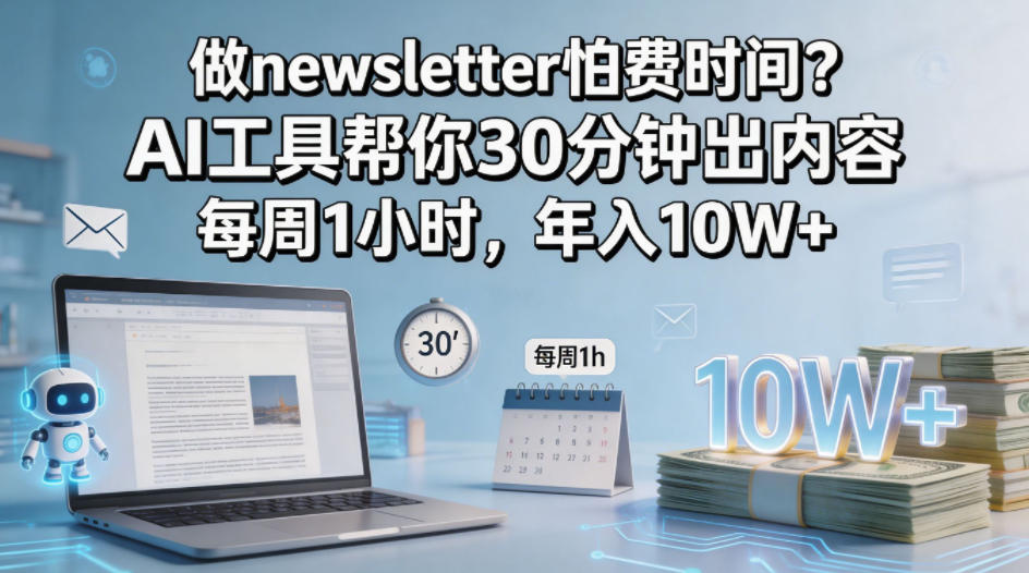做newsletter怕费时间?AI工具帮你30分钟出内容,每周1小时,年入10W+!【原创双语字幕】-优优云网创