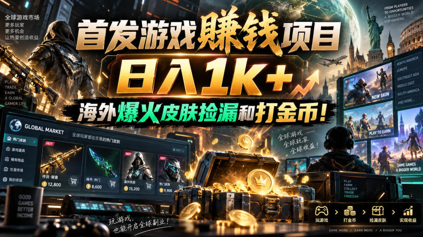 首发游戏賺钱项目,日入1k+,海外爆火皮肤捡漏和打金币!【揭秘】-优优云网创-中创网