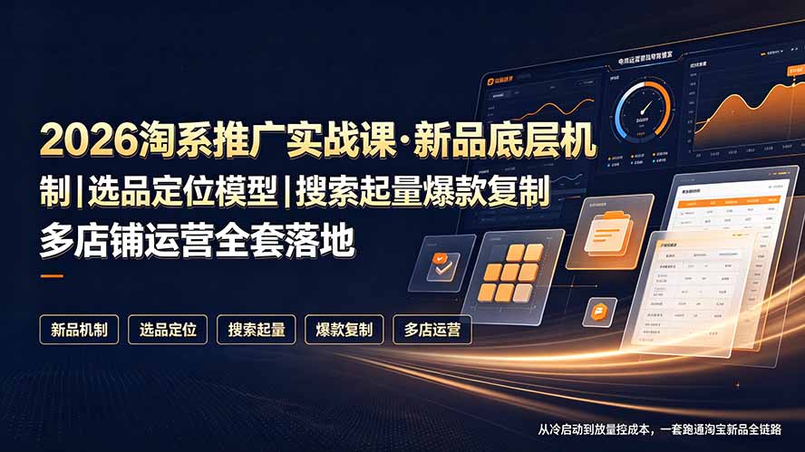2026淘系推广实战课·新品底层机制|选品定位模型|搜索起量爆款复制多店铺运营全套落地教程-优优云网创