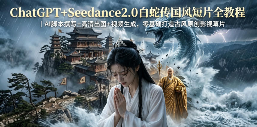 ChatGPT+Seedance2.0白蛇传国风短片全教程|AI脚本撰写+高清出图+视频生成,零基础打造古风原创影视短片-优优云网创