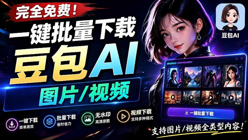 Github最新发布!一键批量下载豆包AI无水印图片/视频,简单易用,自动解析提示词-优优云网创