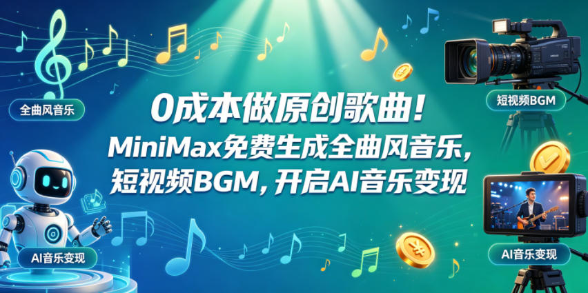 0成本做原创歌曲!MiniMax免费生成全曲风音乐,短视频BGM,开启AI音乐变现-优优云网创