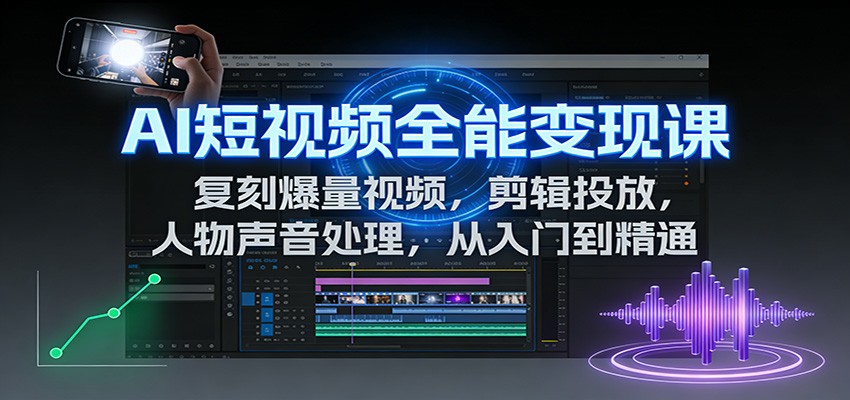 AI短视频全能变现课:复刻爆量视频,剪辑投放,人物声音处理,从入门到精通-优优云网创