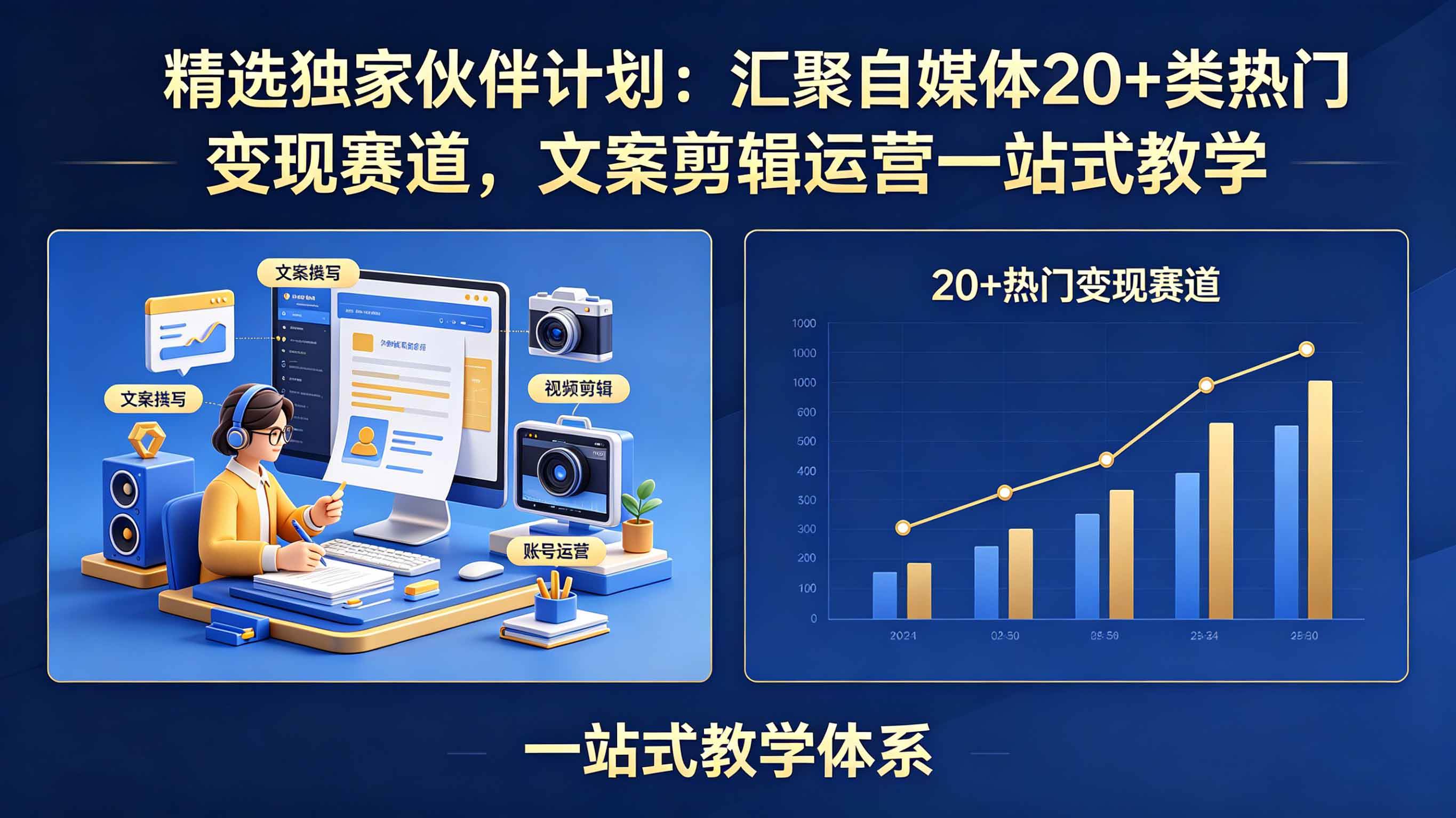 (18478期)精选独家伙伴计划:汇聚自媒体20+类热门变现赛道,文案剪辑运营一站式教学-优优云网创