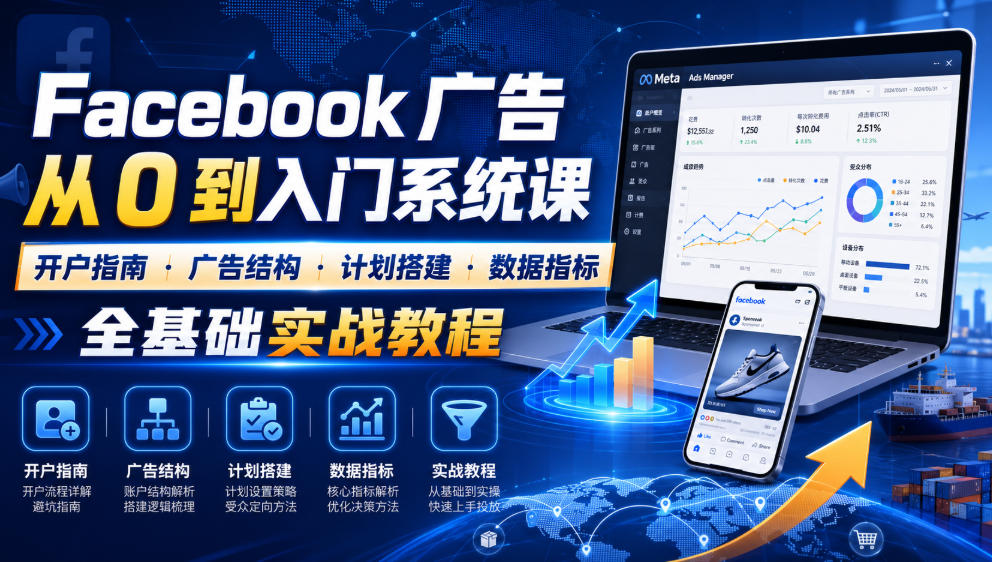 Facebook广告新手从0到入门系统课|开户指南・广告结构・计划搭建・数据指标全基础实战教程-优优云网创