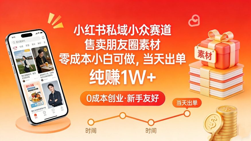 小红书私域小众赛道,售卖朋友圈素材,零成本小白可做,当天出单,月入1W+-优优云网创