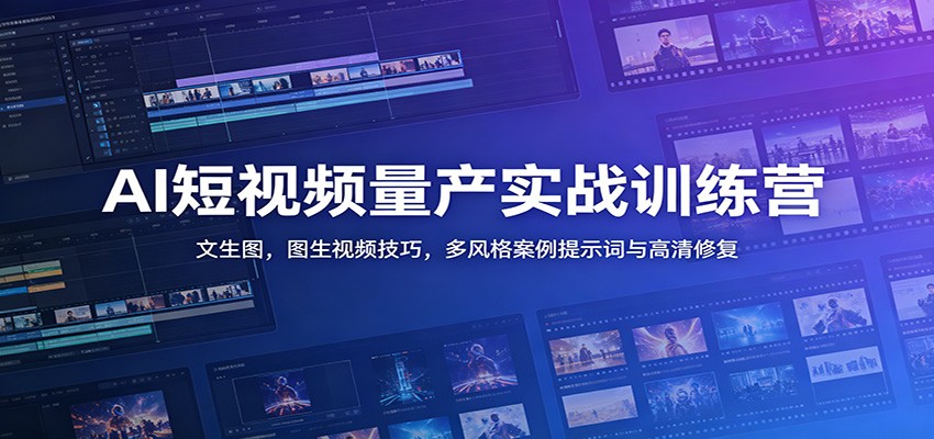 AI短视频量产实战训练营:文生图,图生视频技巧,多风格案例提示词与高清修复-优优云网创