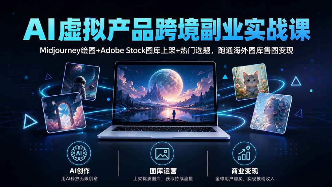 (20514期)AI虚拟产品跨境副业实战课|Midjourney绘图+Adobe Stock图库上架+热门选题,跑通海外图库售图变现-优优云网创-中创网