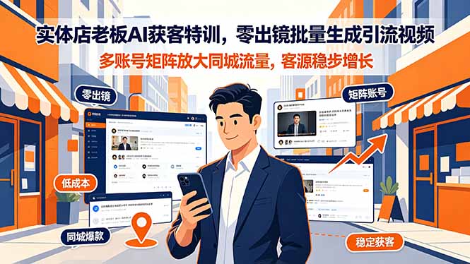 实体店老板AI获客特训，零出镜批量生成引流视频，多账号矩阵放大同城流量，客源稳步增长-优优云网创