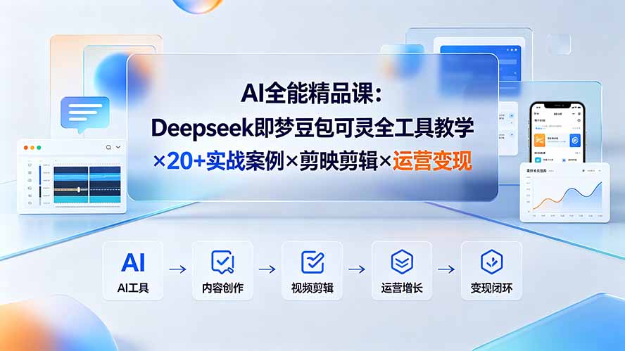 AI全能精品课:Deepseek即梦豆包可灵全工具教学×20+实战案例×剪映剪辑×运营变现-优优云网创