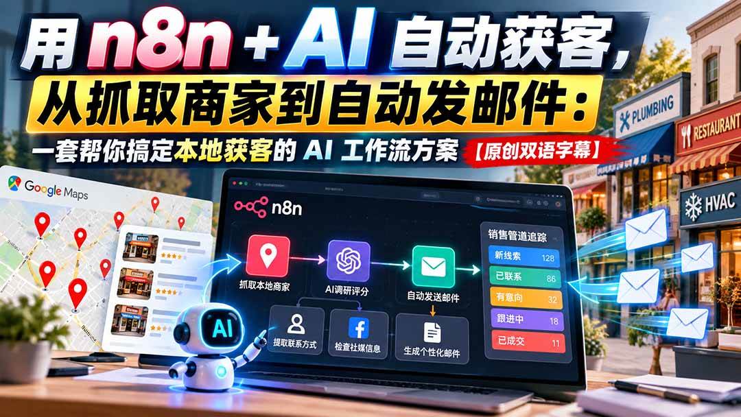 （21076期）用 n8n + AI 自动获客，从抓取商家到自动发邮件：一套帮你搞定本地获客的 AI 工作流方案【原创双语字幕】-优优云网创-中创网