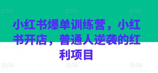 小红书爆单训练营,小红书开店,普通人逆袭的红利项目-优优云网创