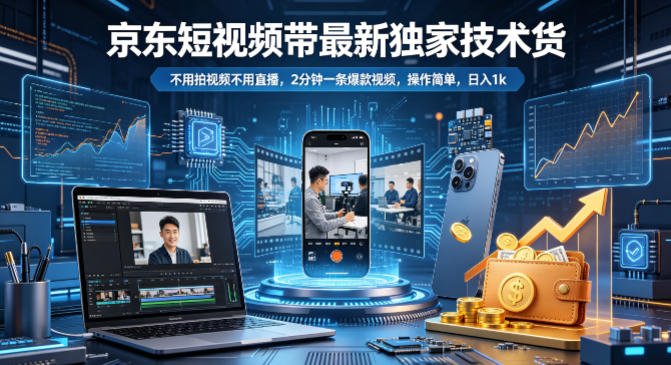 京东短视频带货最新独家技术,不用拍视频不用直播,2分钟一条爆款视频,操作简单,日入1k+【揭秘】-优优云网创
