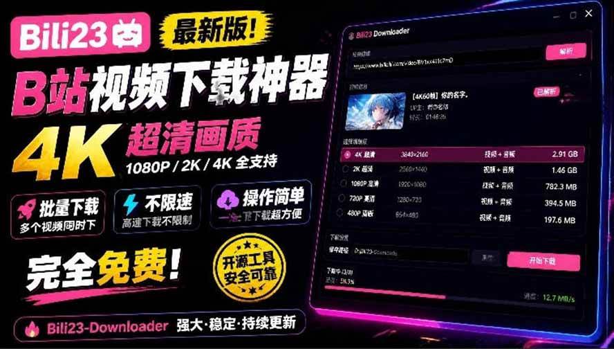 (21215期)最新B站视频下载工具!支持4K画质,批量不限速下载,使用简便且完全免费,Bili23最新B站解析下载器 (21215期)最新B站视频下载工具!支持4K画质,批量不限速下载,使用简便且完全免费,Bili23最新B站解析下载器