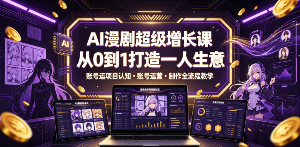 AI漫剧超级增长课,从0到1打造一人生意,项目认知・账号运营・制作全流程教学-优优云网创