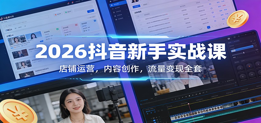 2026抖音新手实战课:店铺运营,内容创作,流量变现全套-优优云网创