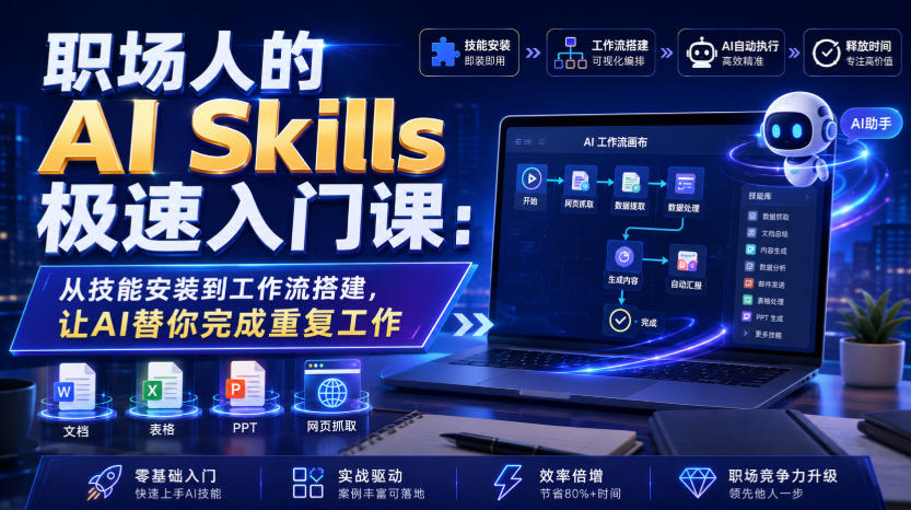 职场人的AI Skills极速入门课:从技能安装到工作流搭建,让AI替你完成重复工作-优优云网创