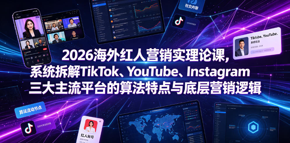 2026海外红人营销实理论课,系统拆解TikTok、YouTube、Instagram三大主流平台的算法特点与底层营销逻辑-优优云网创