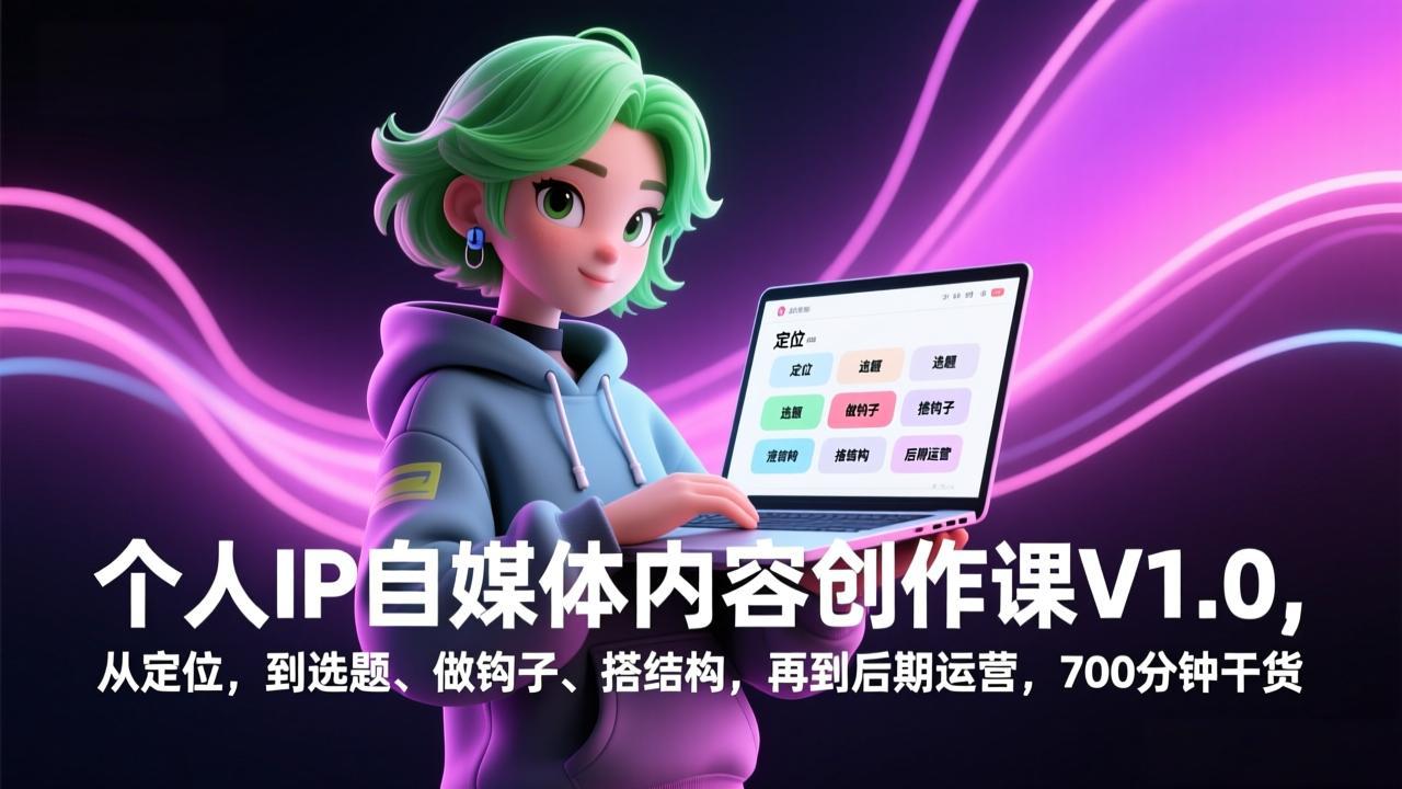 个人IP自媒体内容创作课V1.0,从定位,到选题、做钩子、搭结构,再到后期运营,700分钟干货-优优云网创