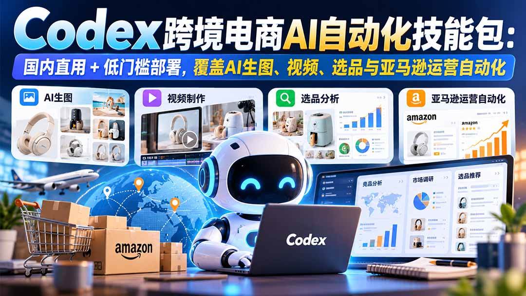 (20752期)【无水印】Codex跨境电商AI自动化技能包:国内直用+低门槛部署,覆盖AI生图、视频、选品与亚马逊运营自动化-优优云网创-中创网
