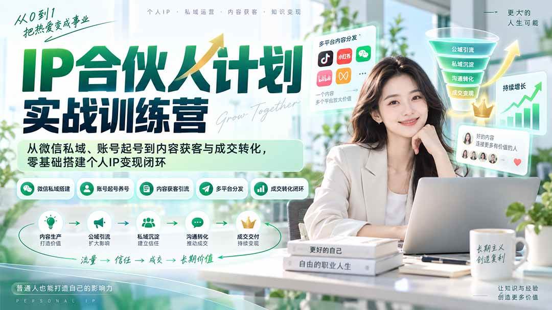 (20321期)IP合伙人计划实战训练营-更新:从微信私域、账号起号到内容获客与成交转化,零基础搭建个人IP变现闭环-优优云网创-中创网