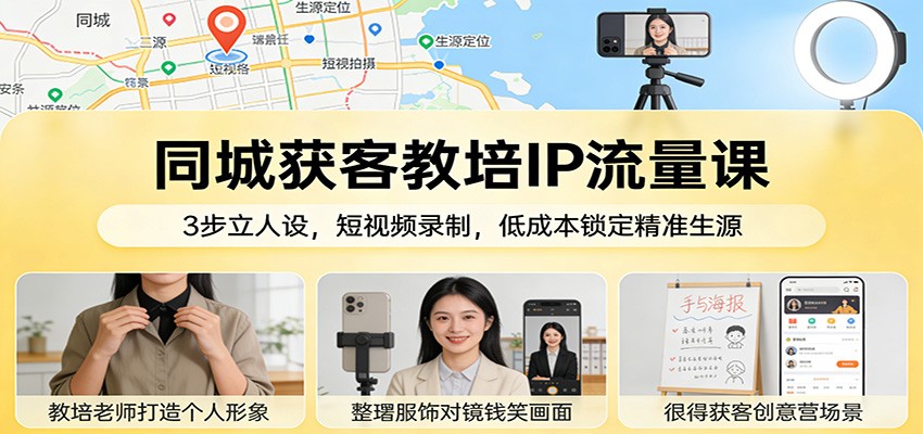 同城获客教培IP流量课:3步立人设,短视频录制,低成本锁定精准生源-优优云网创