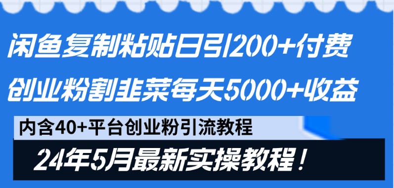闲鱼复制粘贴日引200+付费创业粉，24年5月最新方法！割韭菜日稳定5000+收益-优优云网创