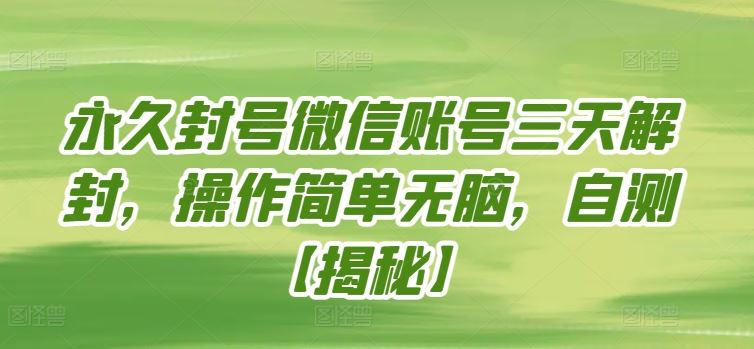 永久封号微信账号三天解封,操作简单无脑,自测【揭秘】-优优云网创