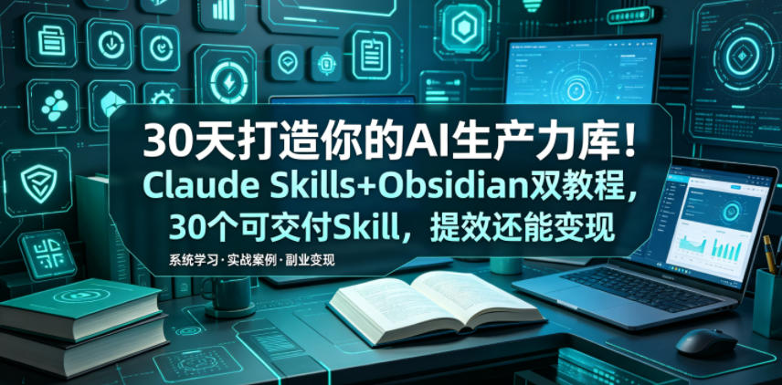30天打造你的AI生产力库!Claude Skills+Obsidian 双教程,30 个可交付 Skill,提效还能变现-优优云网创